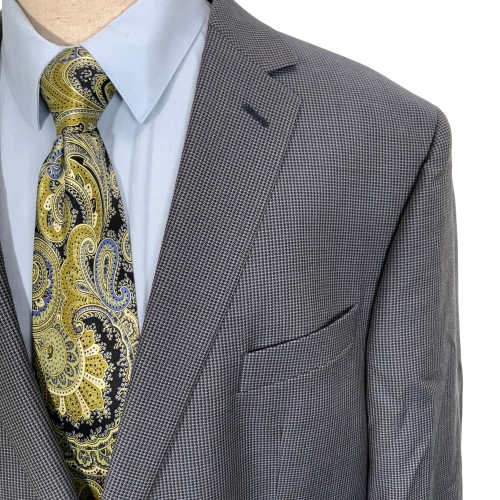 Joseph Abboud Heritage Blazer Men 48L Gray Blue Houndstooth Wool Sport Jacket